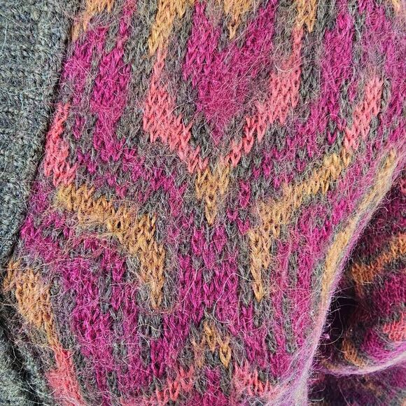 Edinburgh Women’s Mohair Blend Cardigan Sweater M Brown Red Pattern Knit Button - Picture 7 of 12